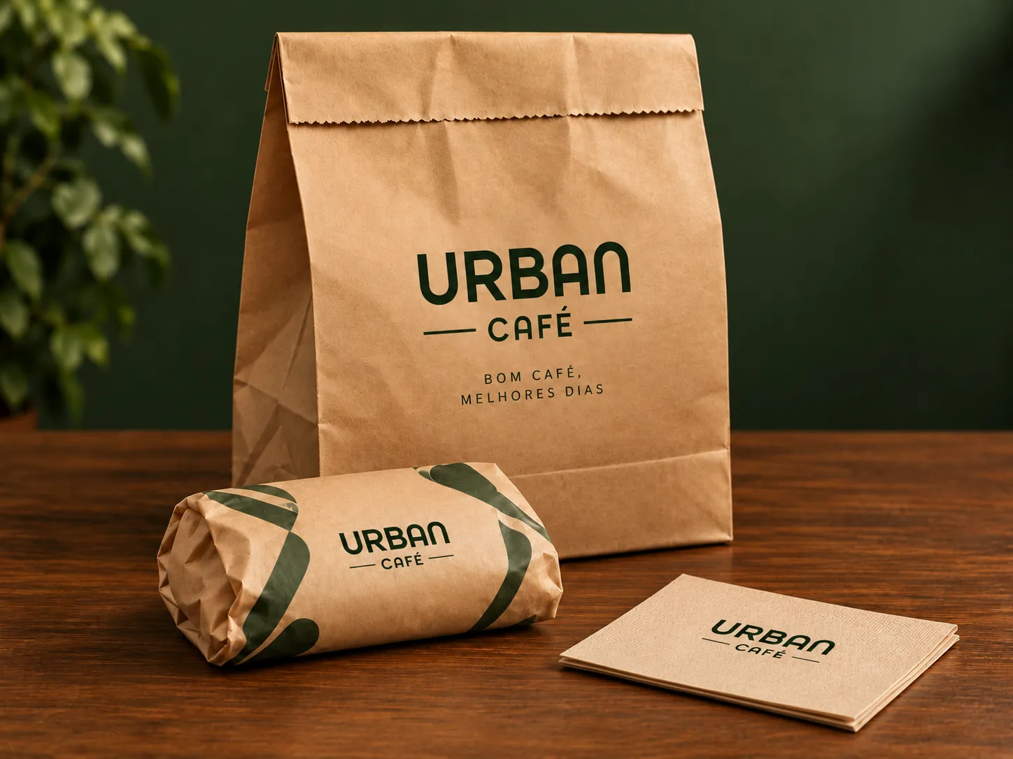 Imagem ilustrativa da embalagem: sacola Urban Café e lanche embrulhado